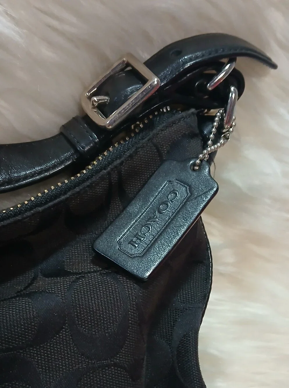 Coach Black Signature Canvas Shoulder Bag with Front Turnlock Pocket